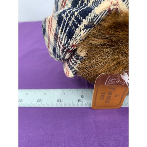 A Fiesta Toy Brown Long Leg Bear Brown 19 Inch Plaid Hat Bow Brown Plastic Eyes - Picture 10 of 14